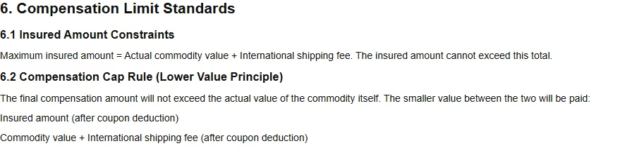 Numbered section headed Compensation Limit Standards with two subsections on insured amount constraints and the lower value rule.