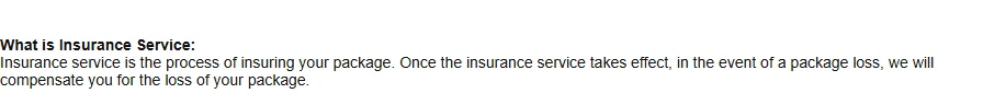 Bold heading reading What is Insurance Service followed by two lines defining it as insuring the package and compensating for loss.